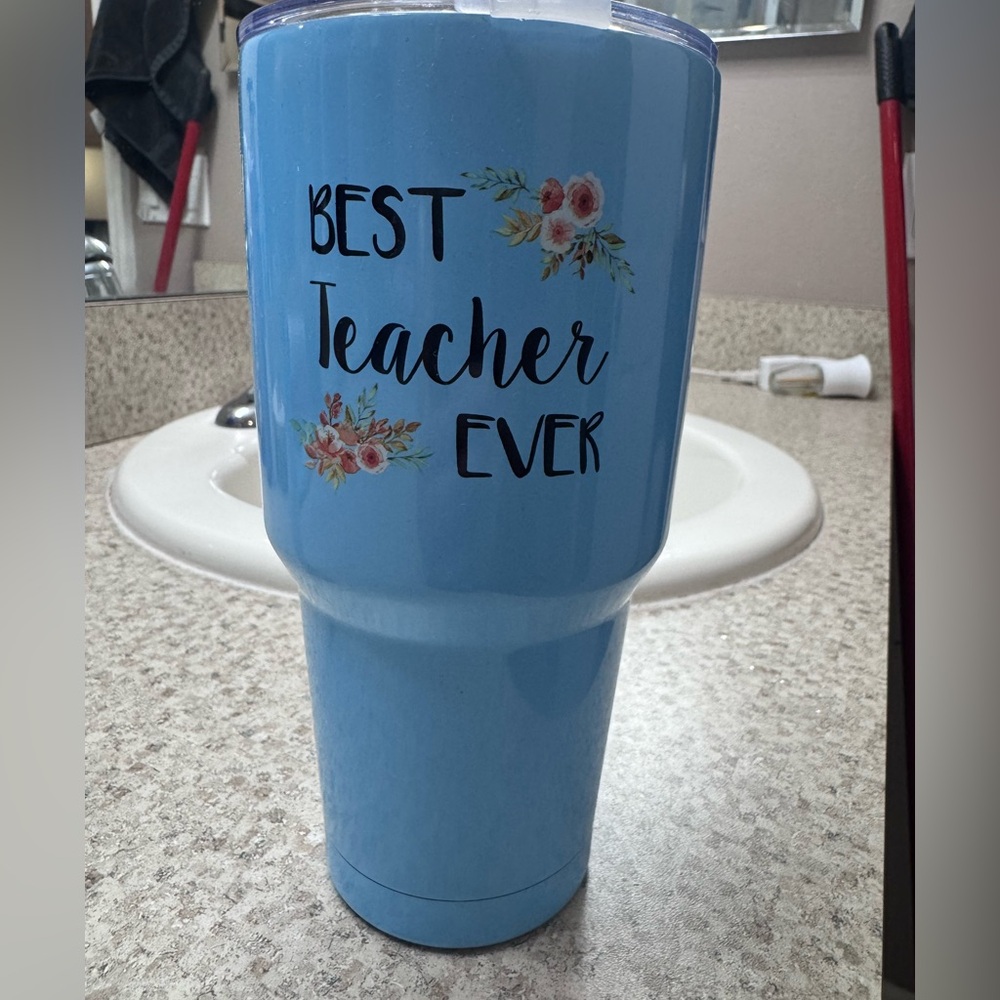 Blue Tumbler with Floral Design